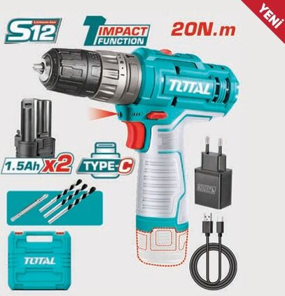TOTAL TIDLI122028  LI-ION AKÜLÜ DARBELİ ŞARJLI MATKAP
