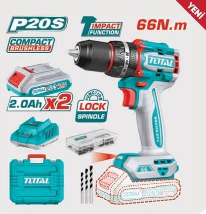 TOTAL TIDLI20668E LI-ION AKÜLÜ KÖMÜRSÜZ DARBELİ ŞARJLI MATKAP