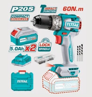 TOTAL TIDLI206028 LI-ION AKÜLÜ KÖMÜRSÜZ DARBELİ ŞARJLI MATKAP