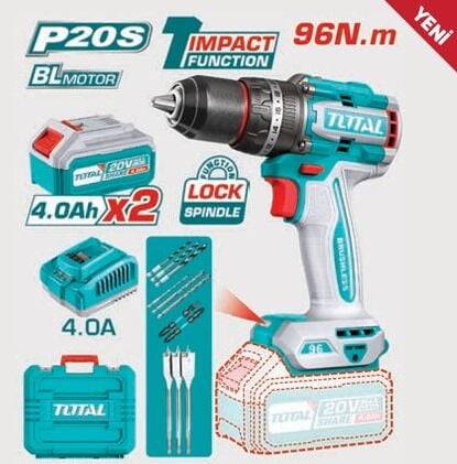 TOTAL TIDLI20968E LI-ION AKÜLÜ KÖMÜRSÜZ DARBELİ ŞARJLI MATKAP