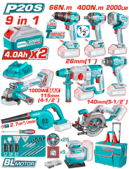 Total AVANTAJ 9 LU SET - MATKAP, SOMUN SÖKME, IŞIK LED, KIRICI, TAŞLAMA, SICAK HAVA TABANCASI, ÜFLEME, DAİRE TESTERE TOSLI250381E