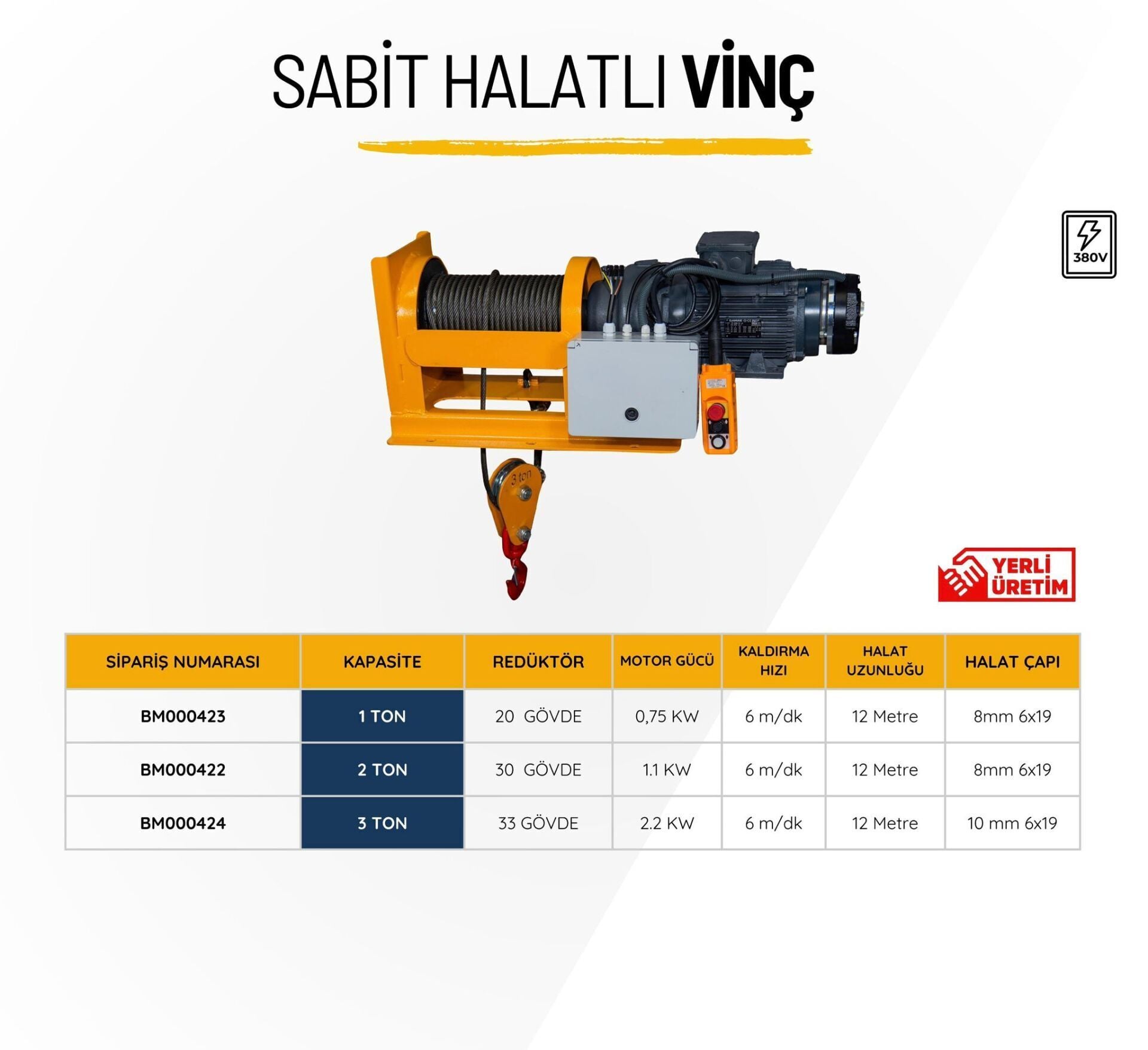 SABİT HALATLI VİNÇ 3 TON 2 HAREKET