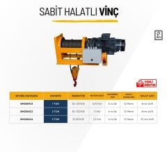 SABİT HALATLI VİNÇ 3 TON 2 HAREKET