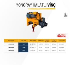 MONORAY HALATLI VİNÇ 2 TON 4 HAREKET