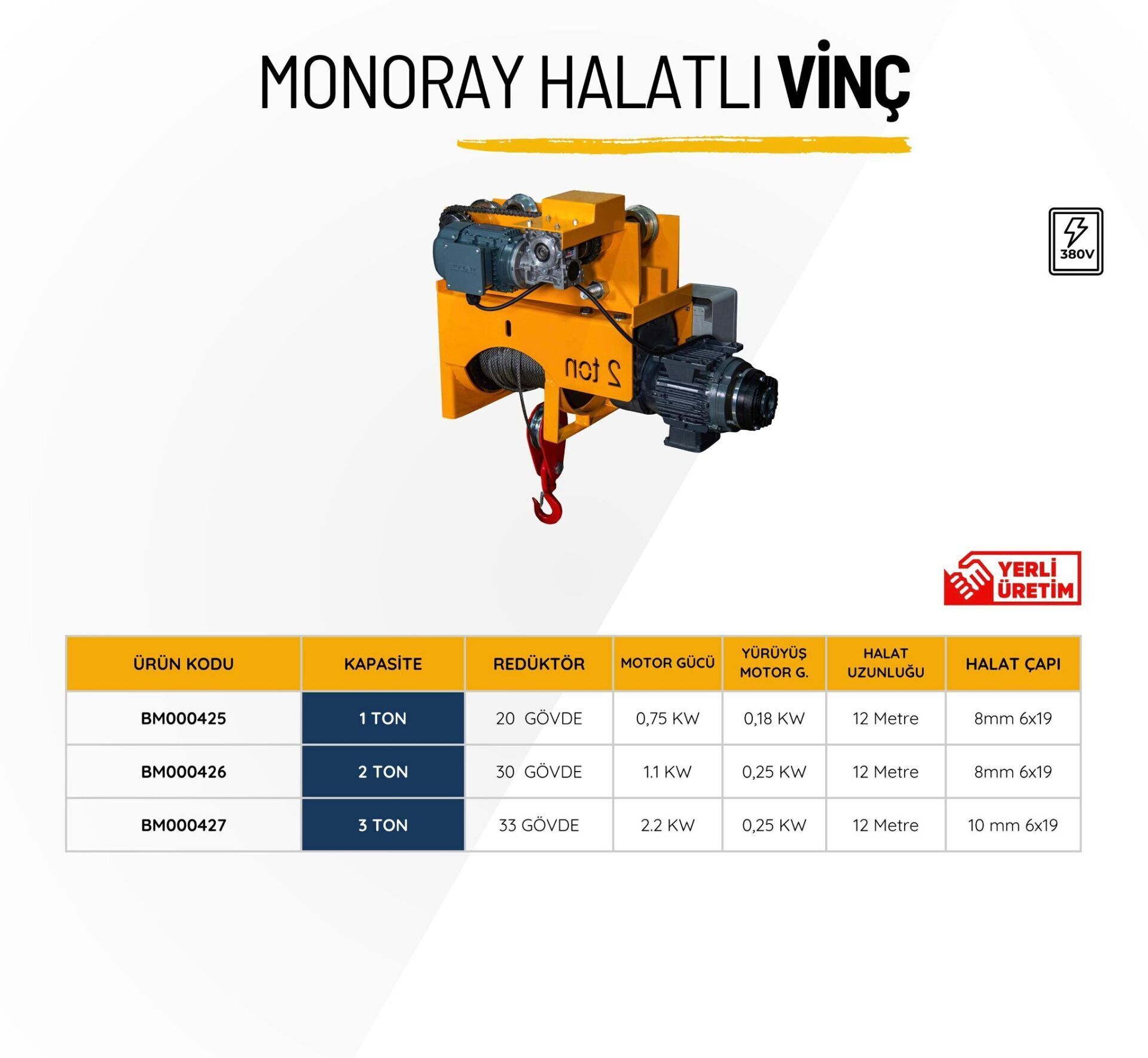 MONORAY HALATLI VİNÇ 3 TON 4 HAREKET