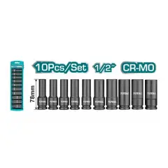 TOTAL THKISD12102L 10 PARÇA 1/2” ALTI KÖŞE DARBELİ DERİN LOKMA SETİ