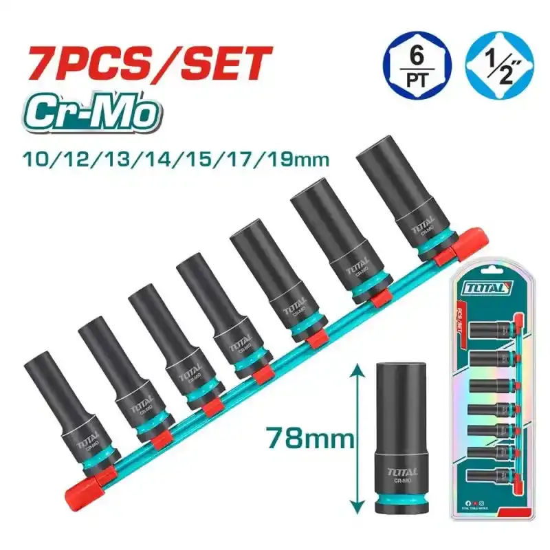 TOTAL THKISD12073L 7 PARÇA 1/2” ALTI KÖȘE DARBELİ UZUN LOKMA SETİ