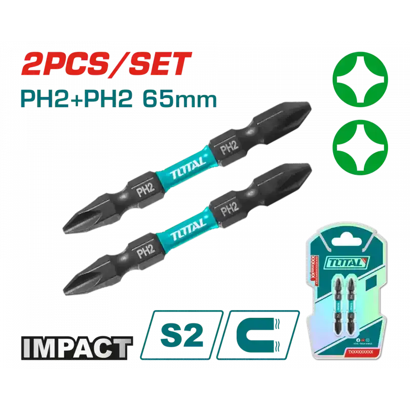 TOTAL TACIM72PH265 DARBELİ 65MM 2 Lİ ÇİFT TARAFLI  PH2+PH2 BİTS UÇ